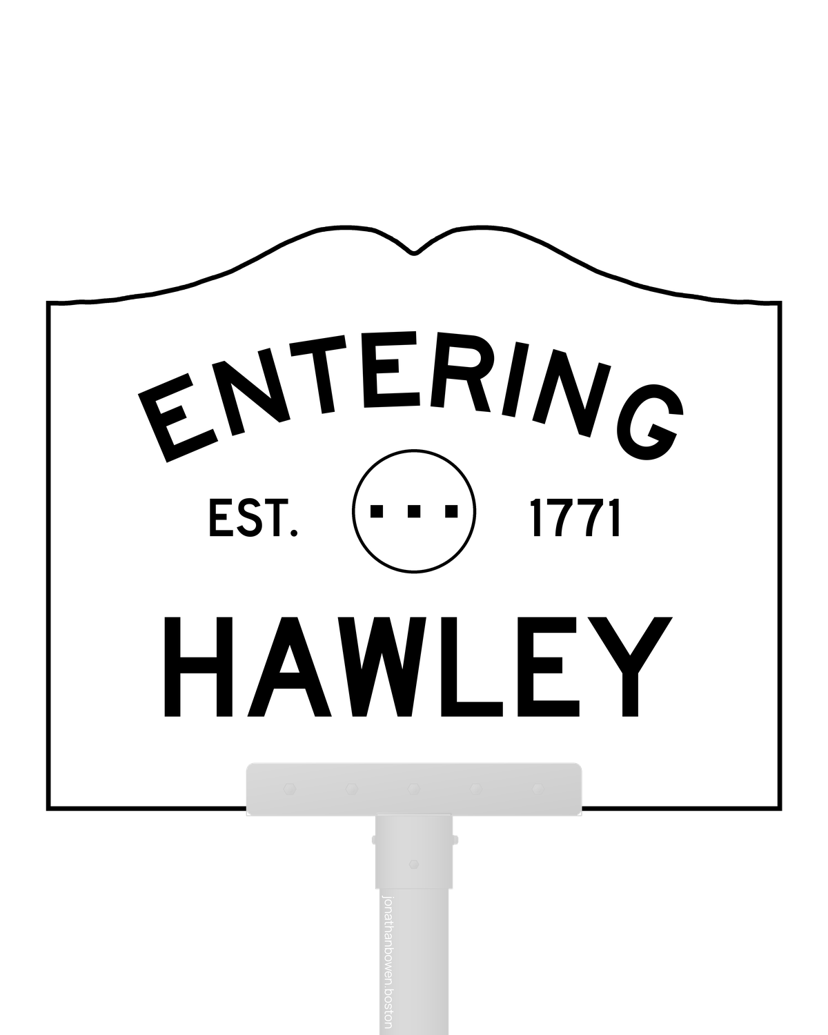 Hawley, Massachusetts, appears on a municipal entry sign marked EST. 1771.