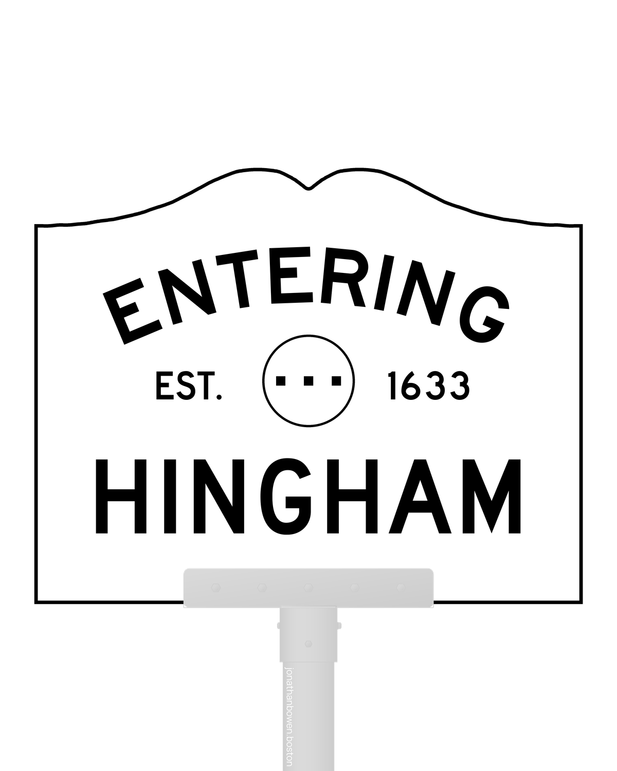 Hingham, Massachusetts, appears on a municipal entry sign marked EST. 1633.