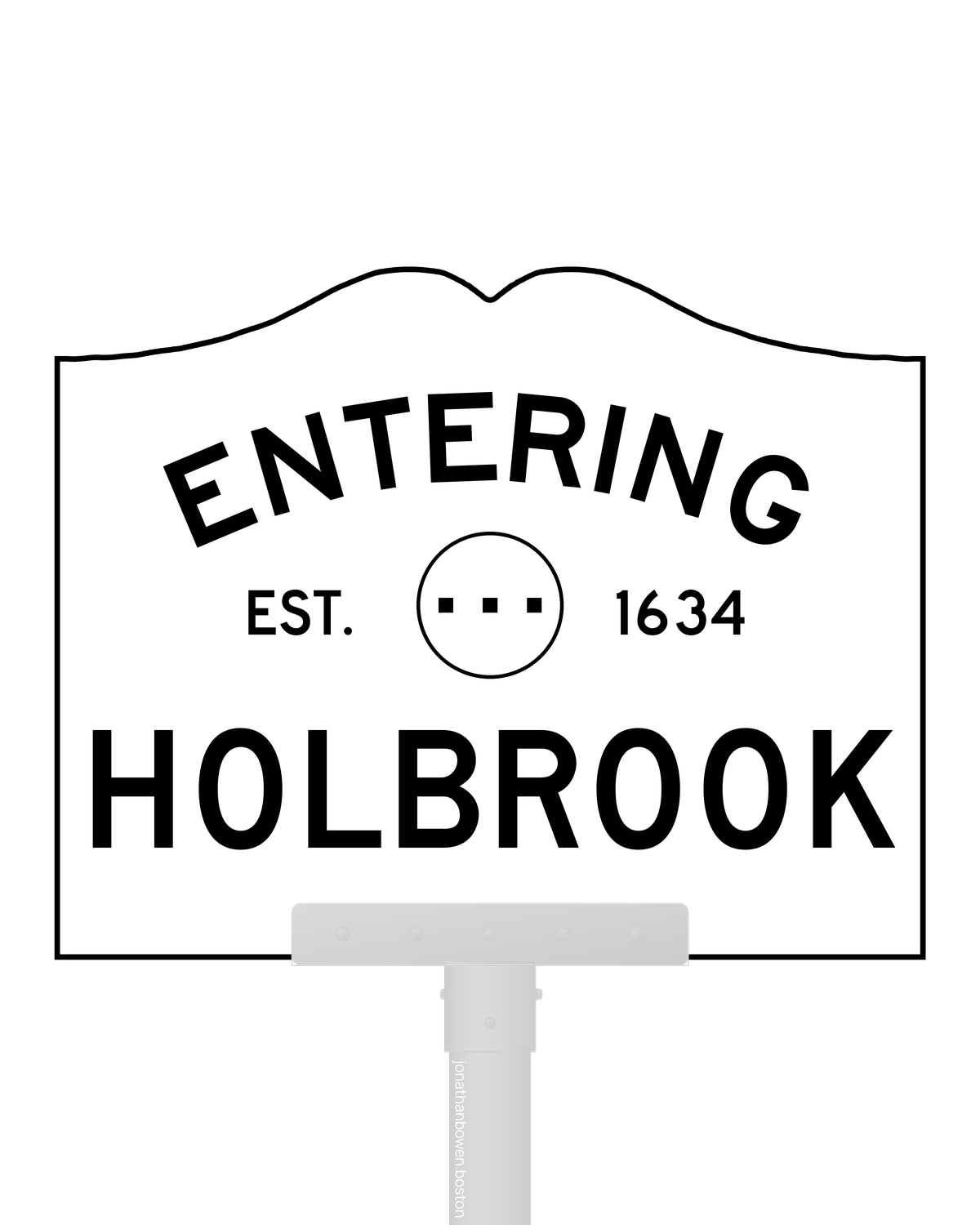Holbrook, Massachusetts, appears on a municipal entry sign marked EST. 1634.