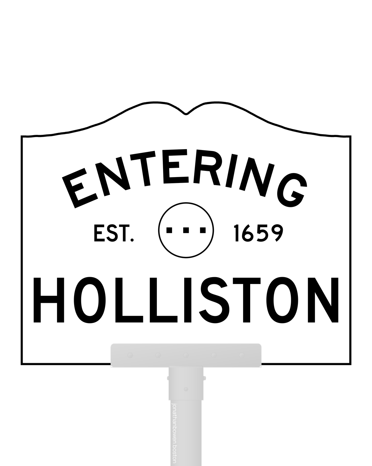Holliston, Massachusetts, appears on a municipal entry sign marked EST. 1659.