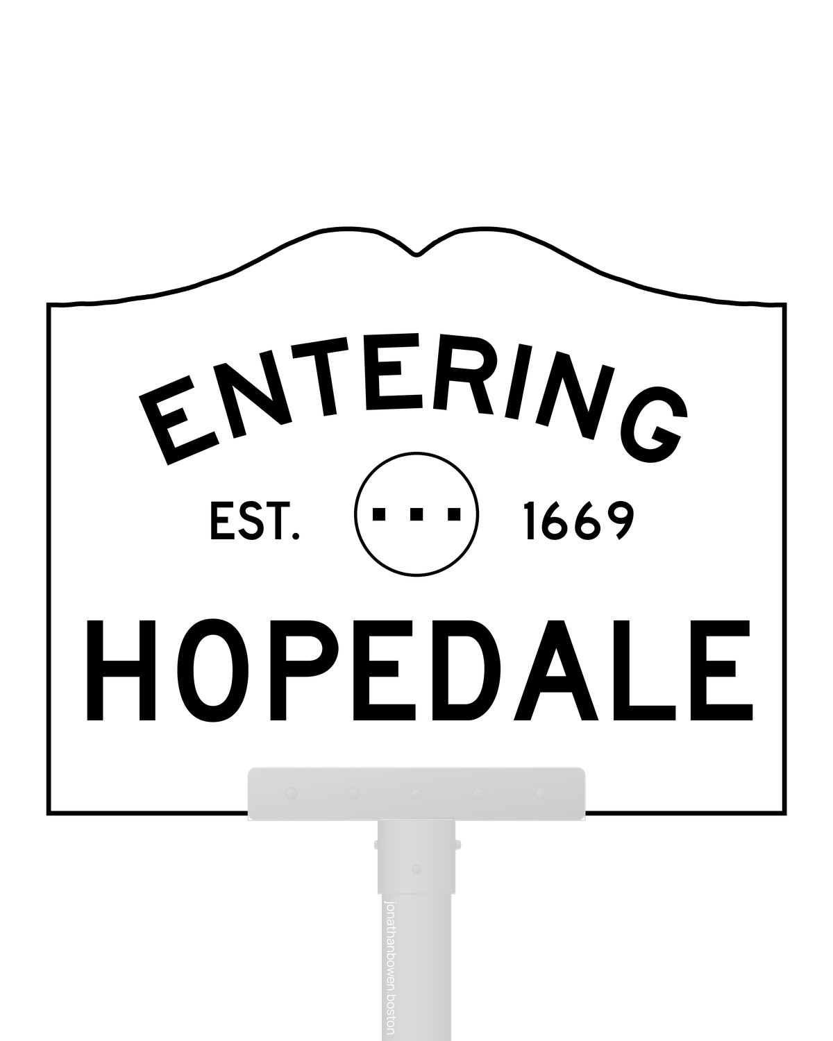 Hopedale, Massachusetts, appears on a municipal entry sign marked EST. 1669.