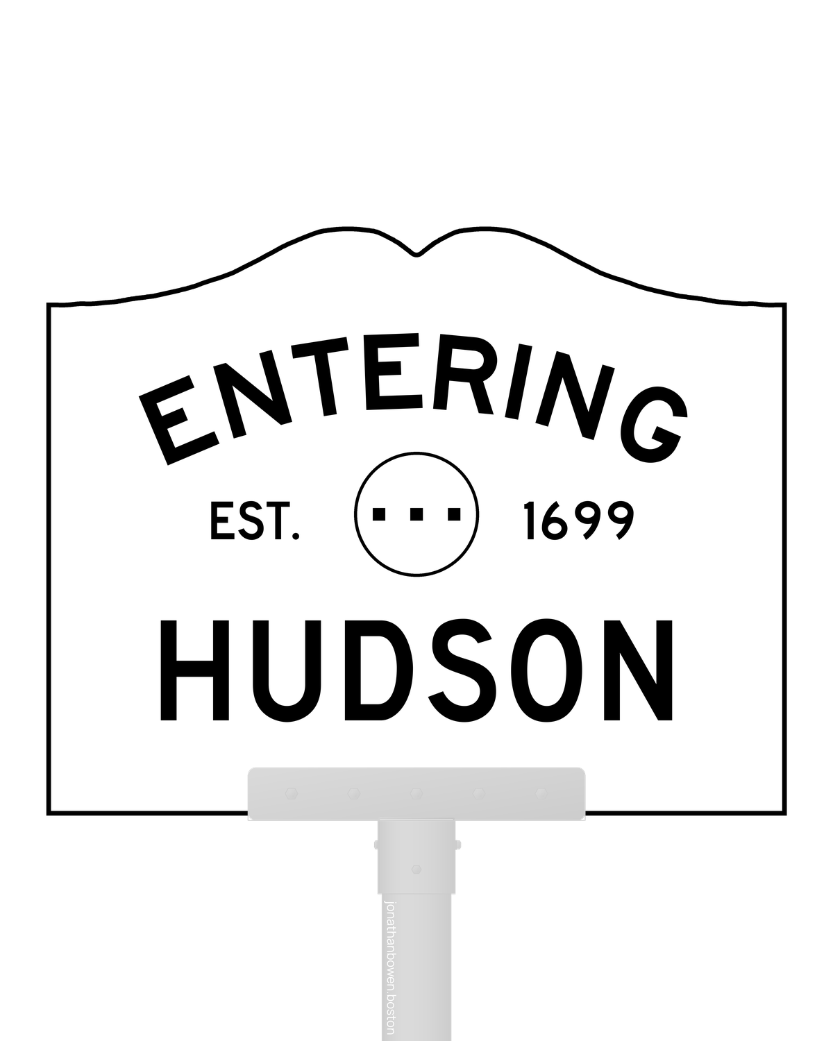 Hudson, Massachusetts, appears on a municipal entry sign marked EST. 1699.