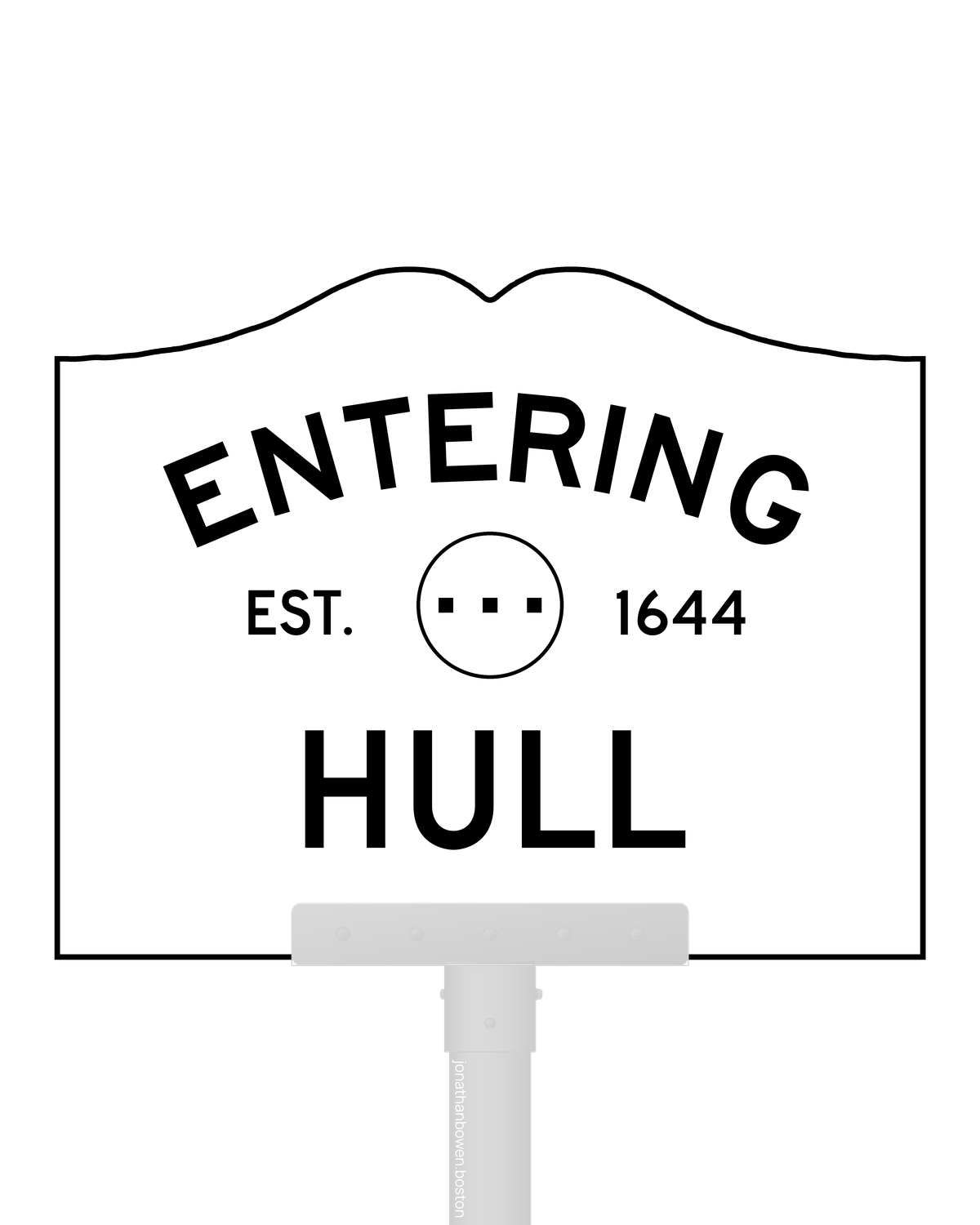 Hull, Massachusetts, appears on a municipal entry sign marked EST. 1644.
