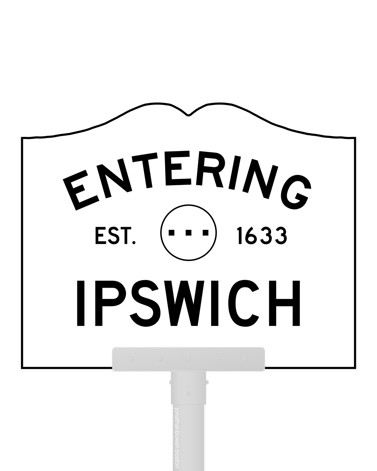 Ipswich, Massachusetts, appears on a municipal entry sign marked EST. 1633.
