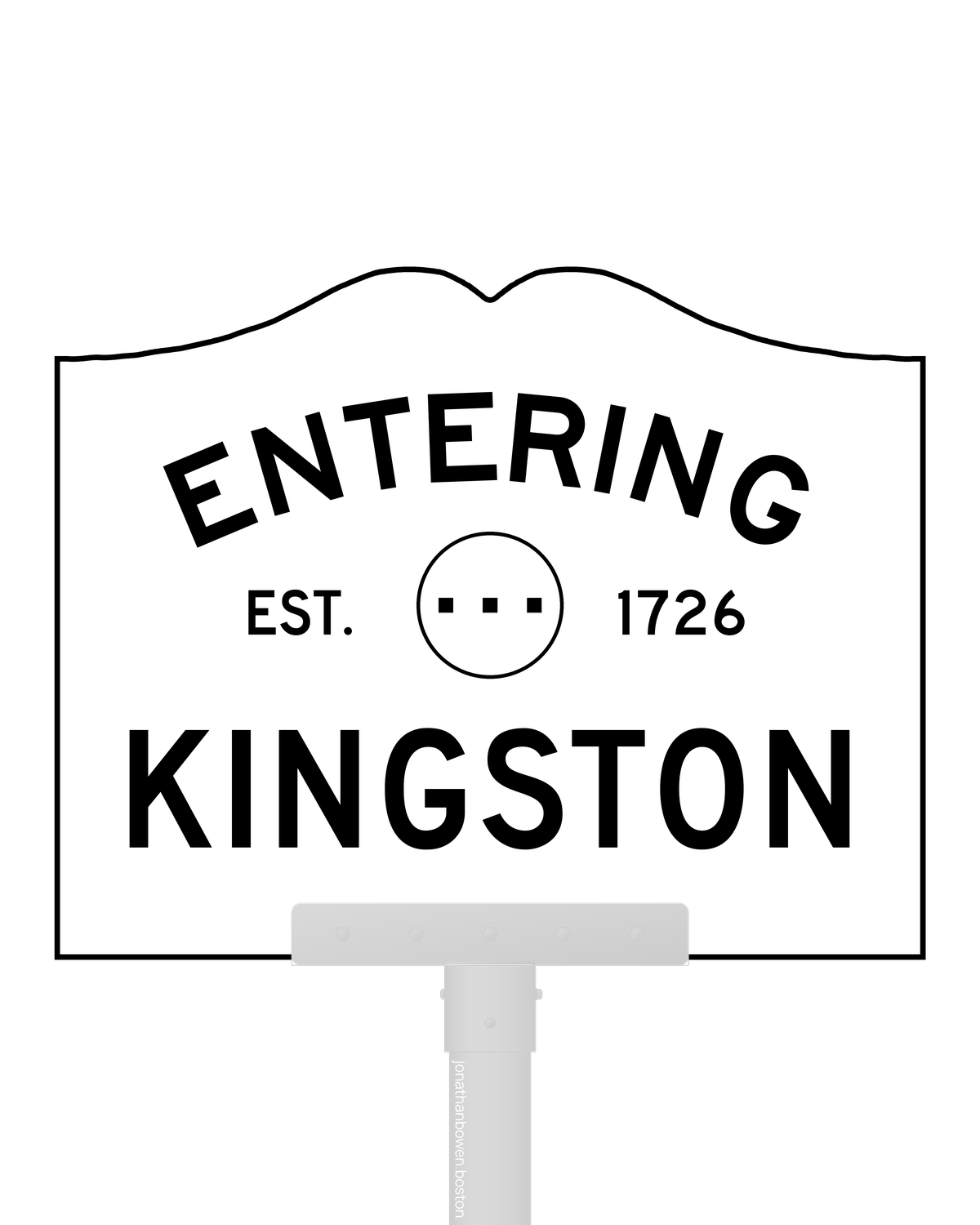 Kingston, Massachusetts, appears on a municipal entry sign marked EST. 1726.
