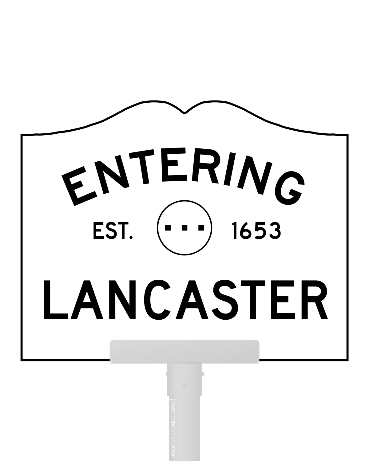 Lancaster, Massachusetts, appears on a municipal entry sign marked EST. 1653.