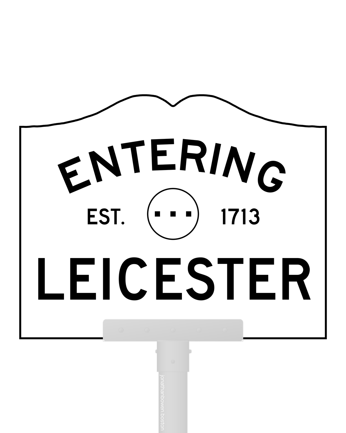 Leicester, Massachusetts, appears on a municipal entry sign marked EST. 1713.