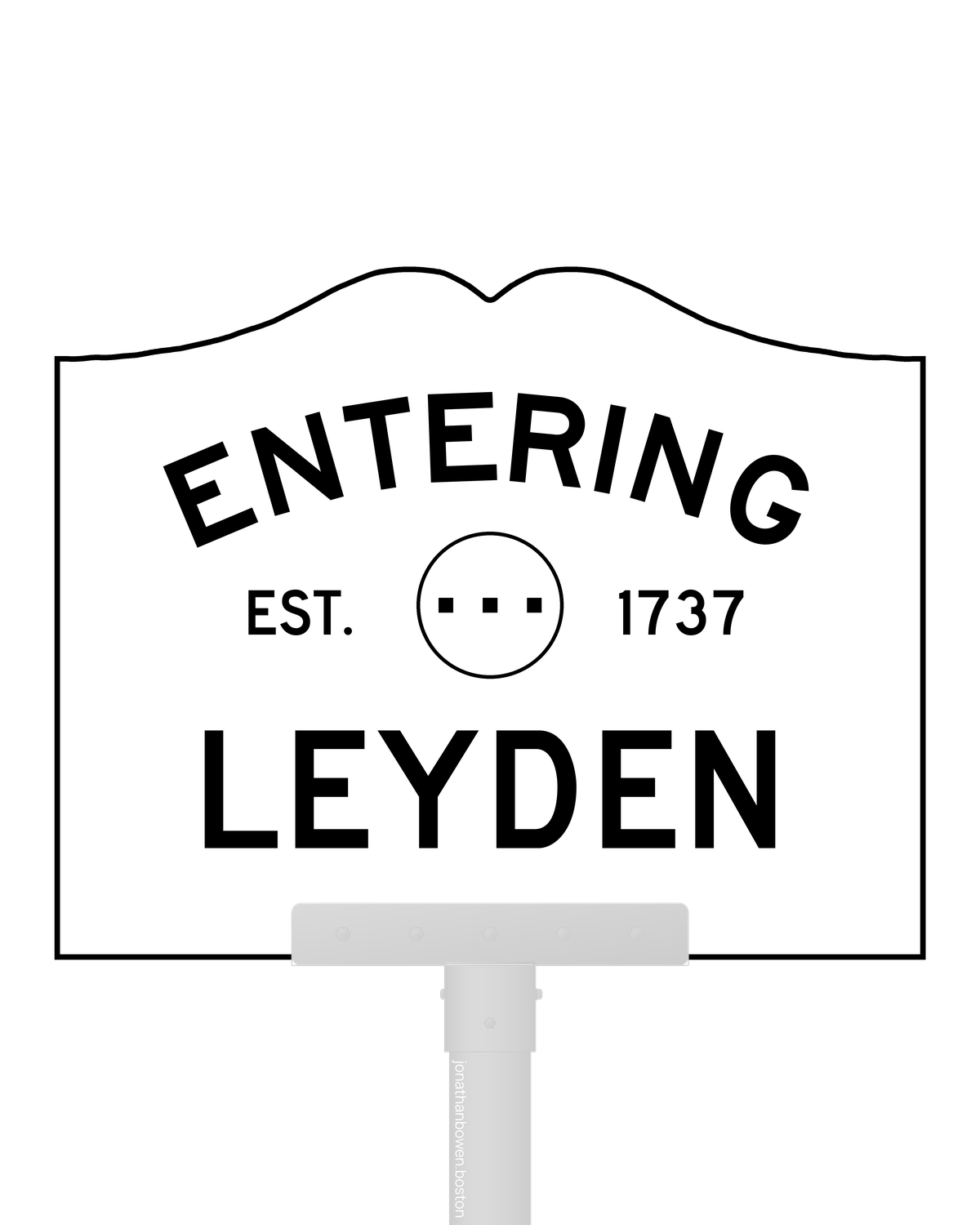 Leyden, Massachusetts, appears on a municipal entry sign marked EST. 1737.