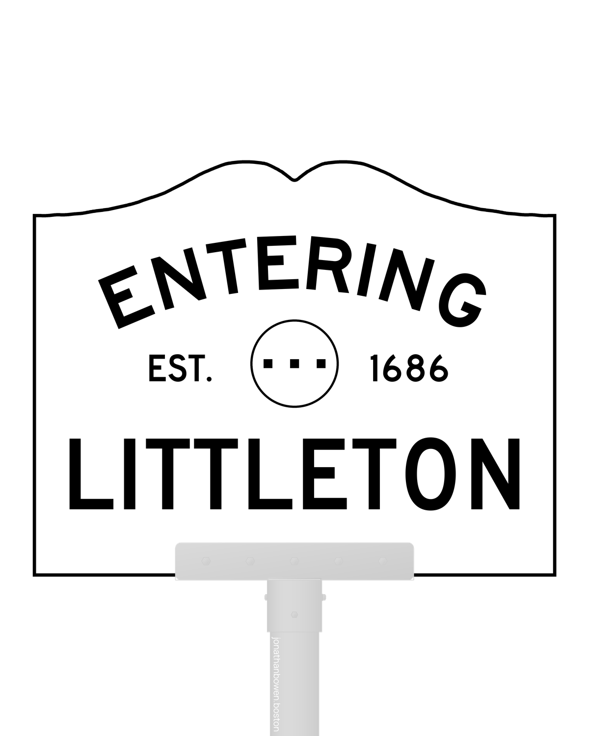 Littleton, Massachusetts, appears on a municipal entry sign marked EST. 1686.