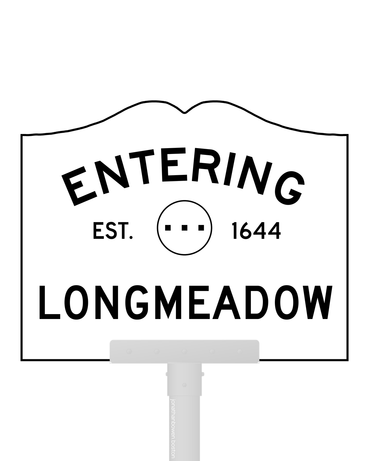 Longmeadow, Massachusetts, appears on a municipal entry sign marked EST. 1644.