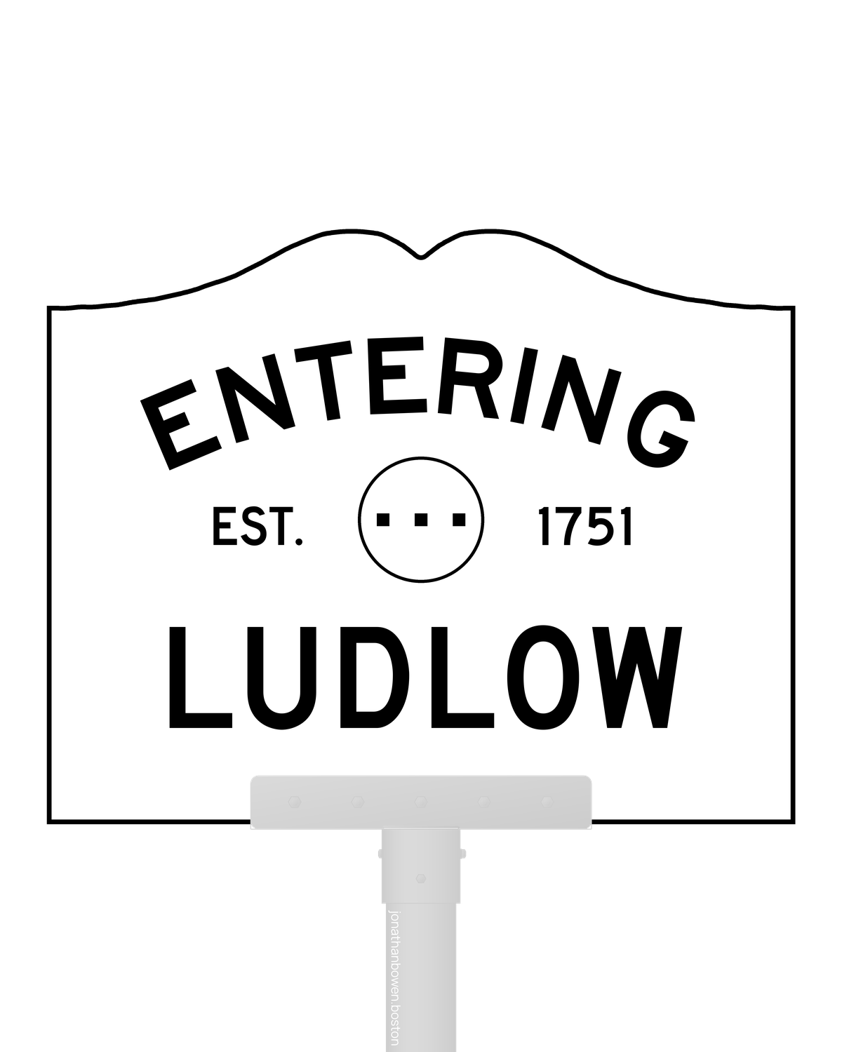 Ludlow, Massachusetts, appears on a municipal entry sign marked EST. 1751.
