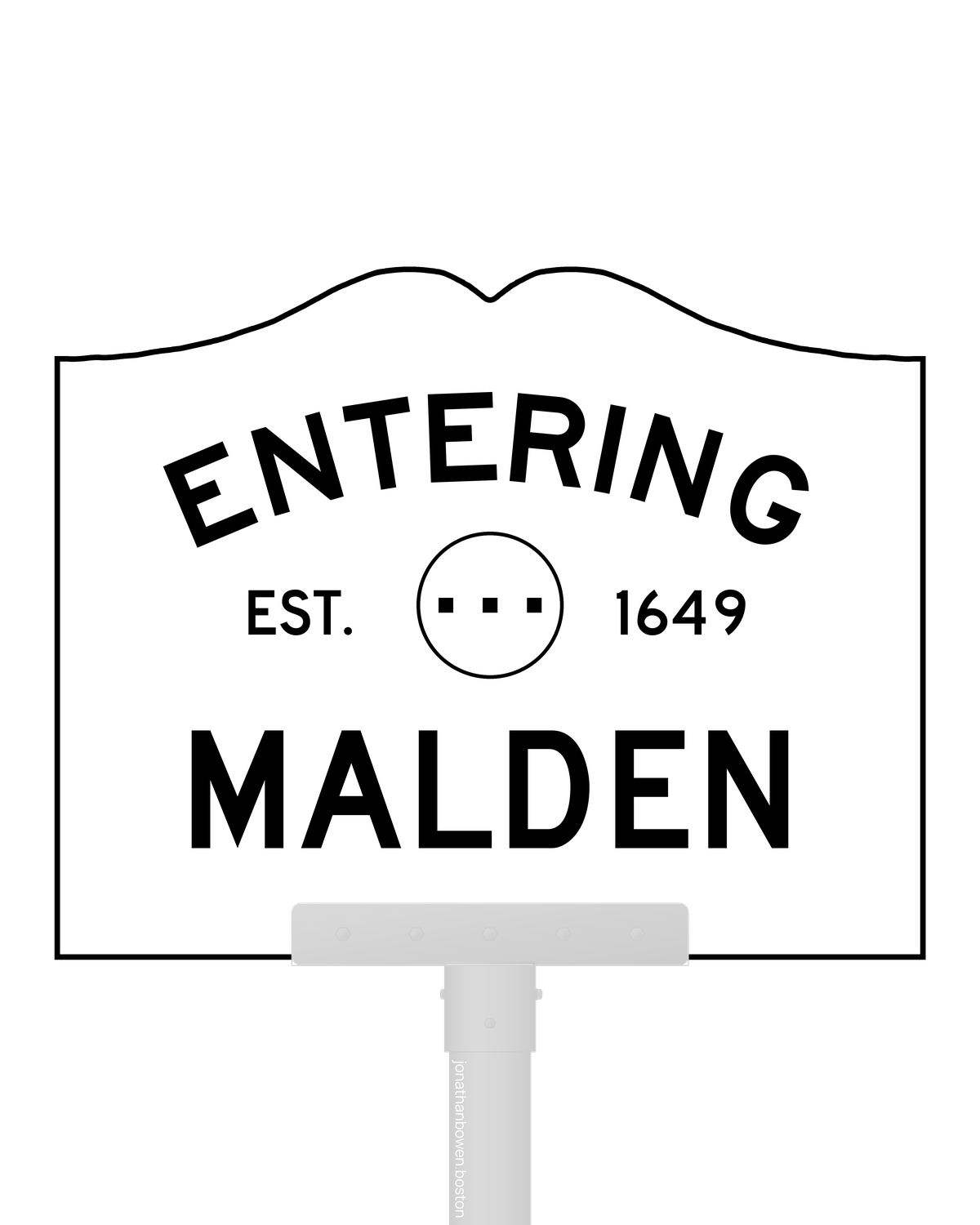 Malden, Massachusetts, appears on a municipal entry sign marked EST. 1649.