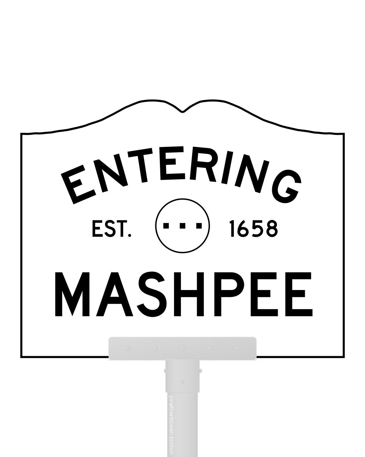 Mashpee, Massachusetts, appears on a municipal entry sign marked EST. 1658.