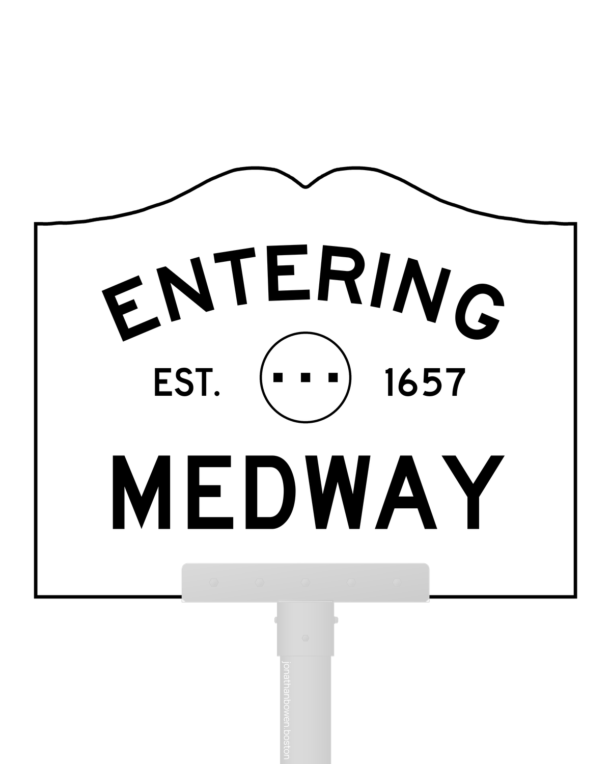Medway, Massachusetts, appears on a municipal entry sign marked EST. 1657.