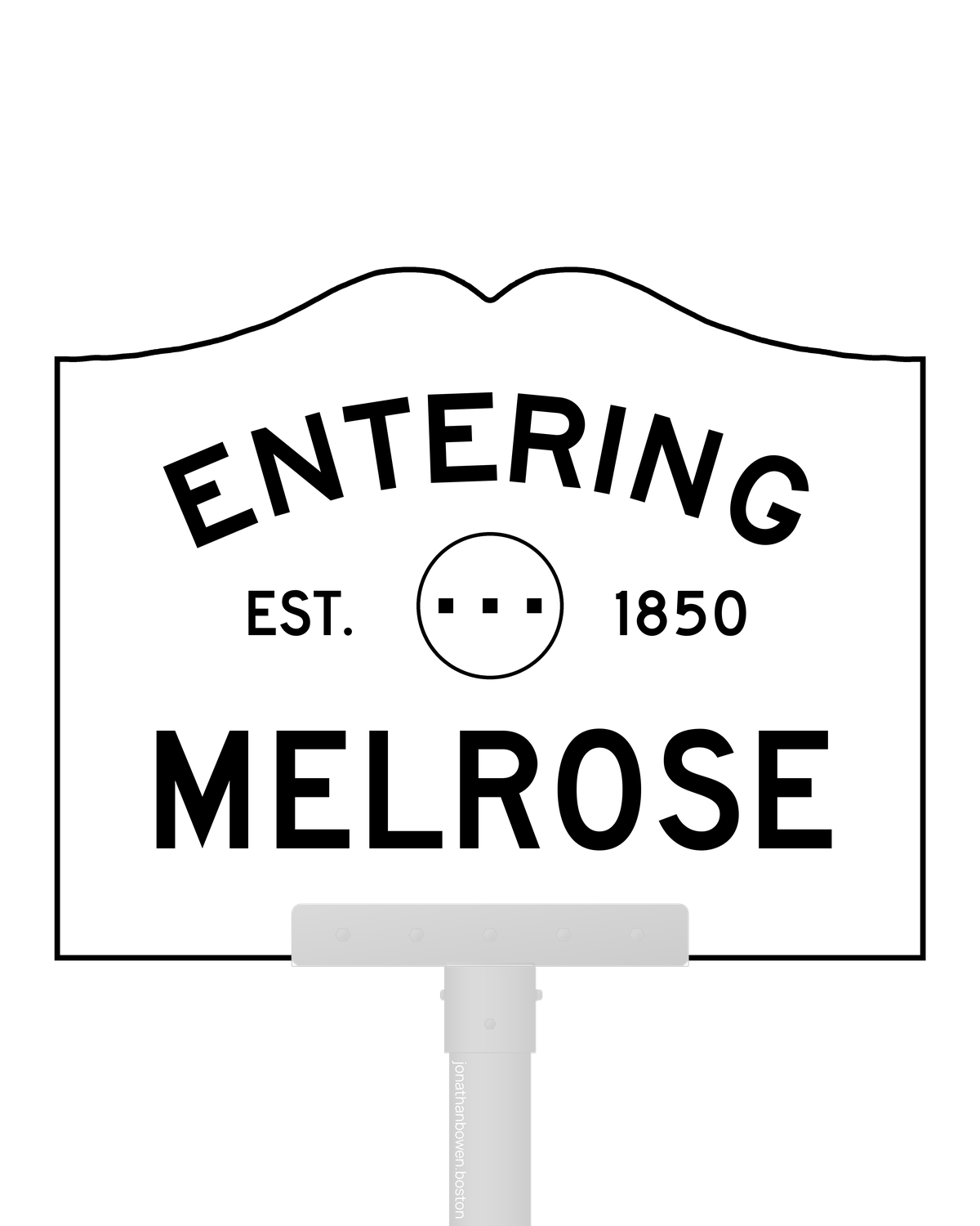 Melrose, Massachusetts, appears on a municipal entry sign marked EST. 1850.