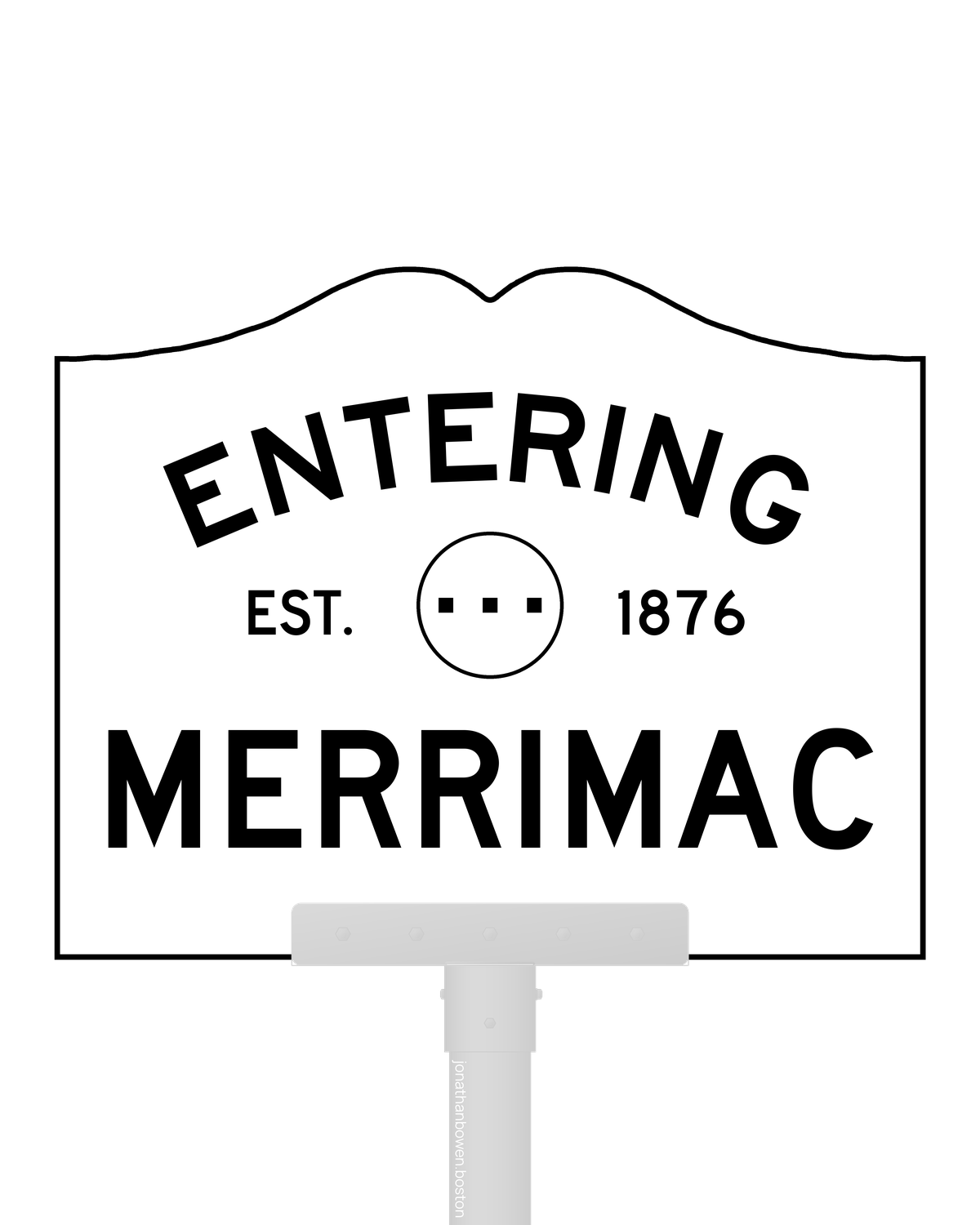 Merrimac, Massachusetts, appears on a municipal entry sign marked EST. 1876.