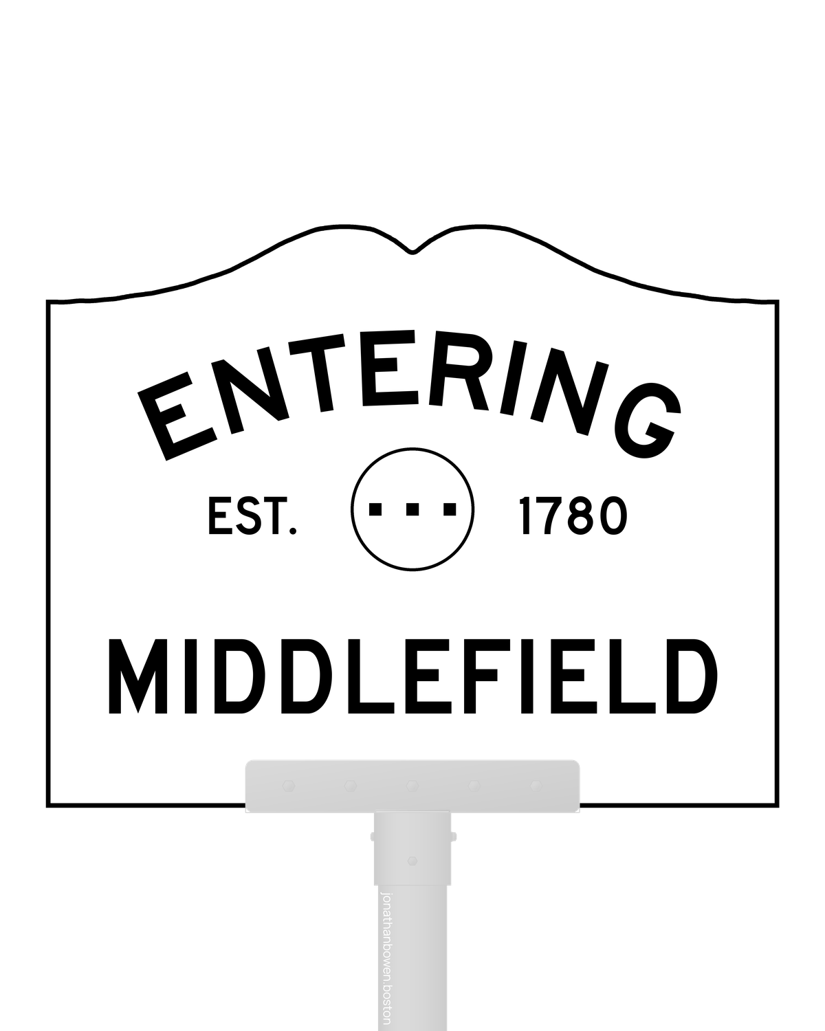Middlefield, Massachusetts, appears on a municipal entry sign marked EST. 1780.