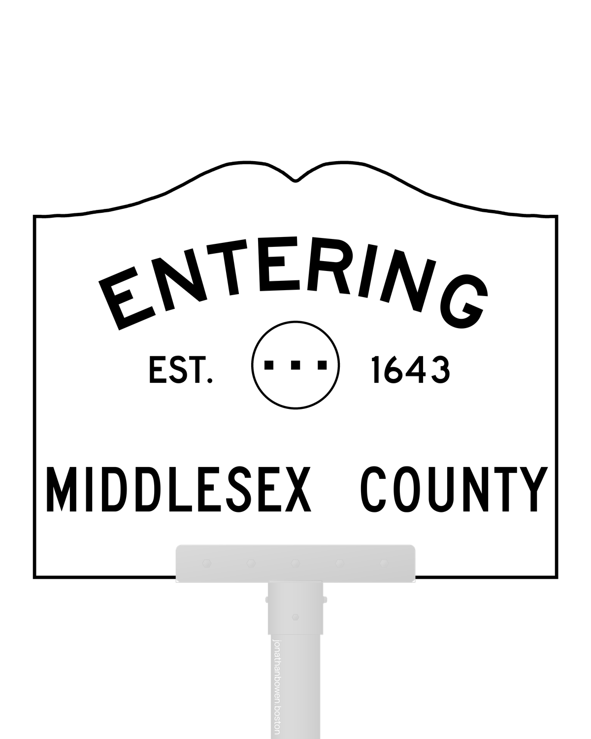 County entry sign for Middlesex County, Massachusetts, marked EST. 1643.