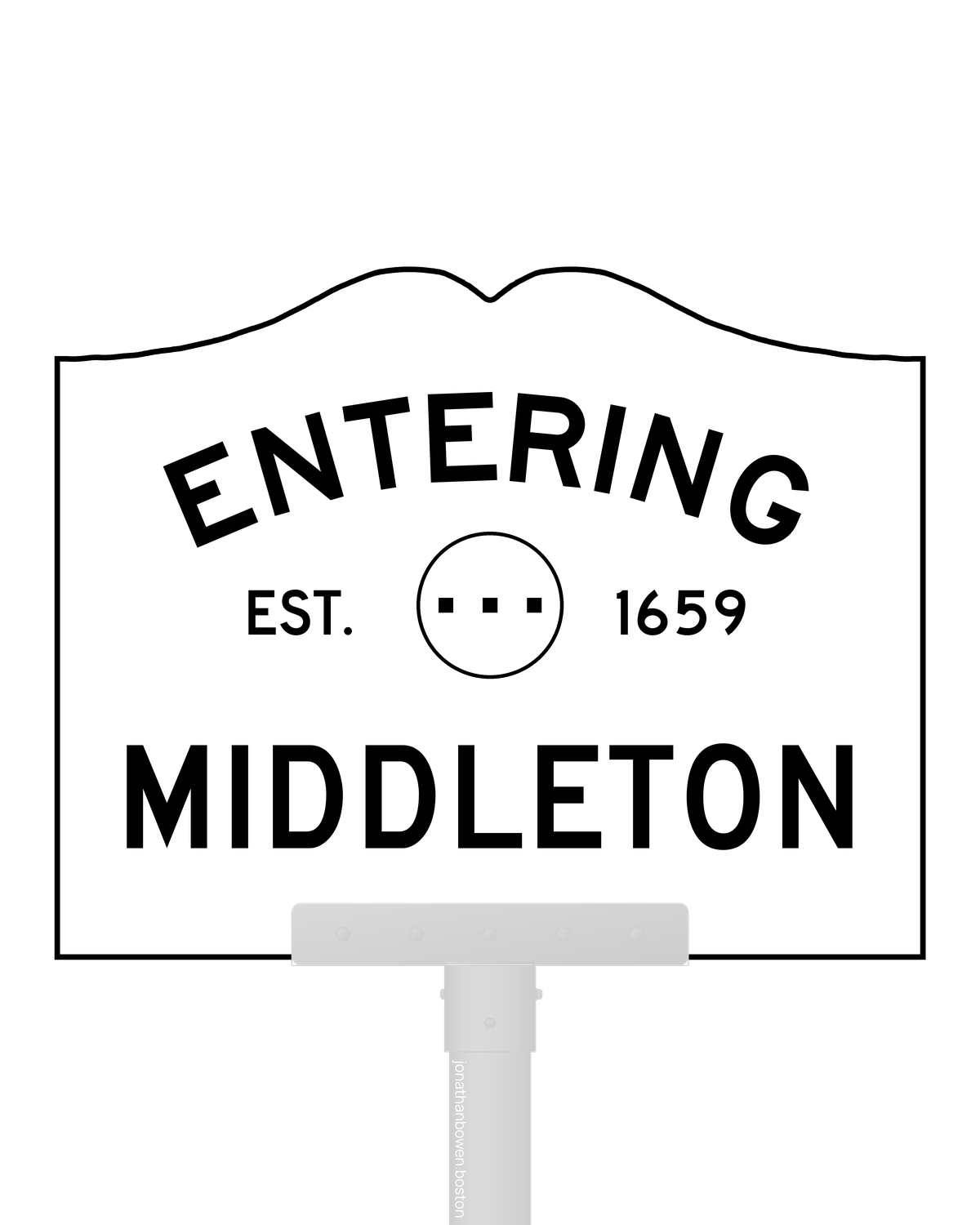 Middleton, Massachusetts, appears on a municipal entry sign marked EST. 1659.