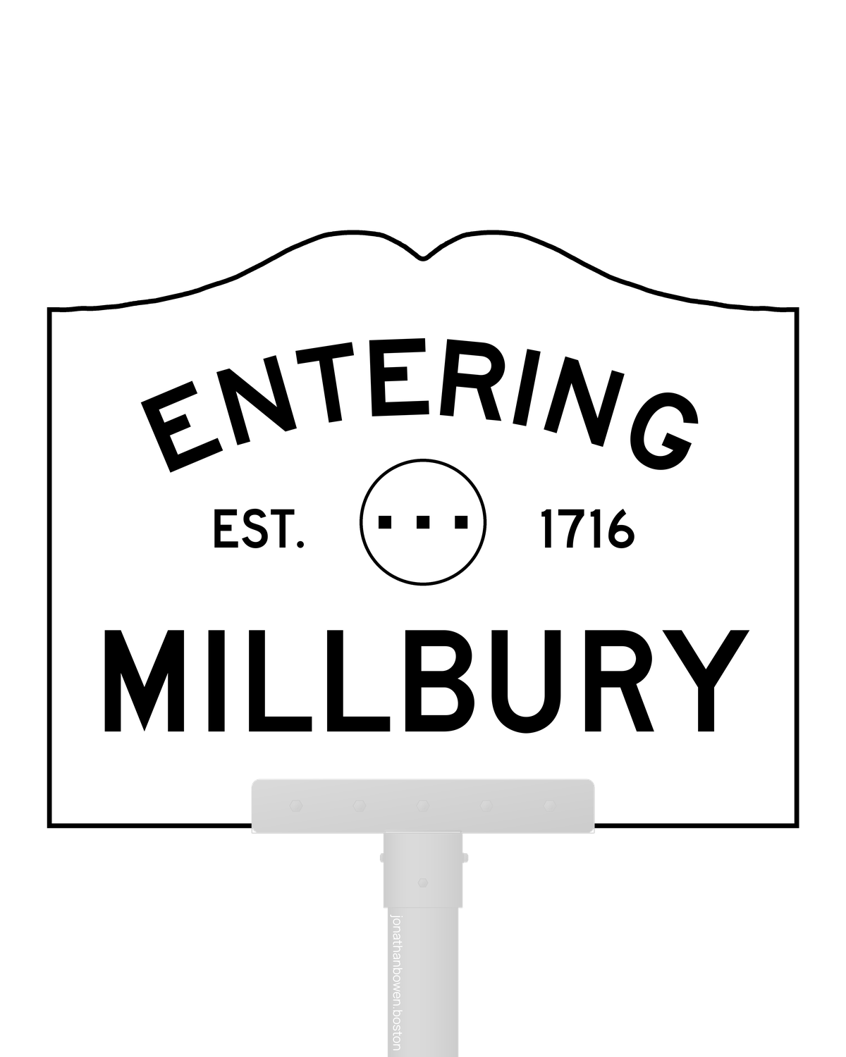 Millbury, Massachusetts, appears on a municipal entry sign marked EST. 1716.