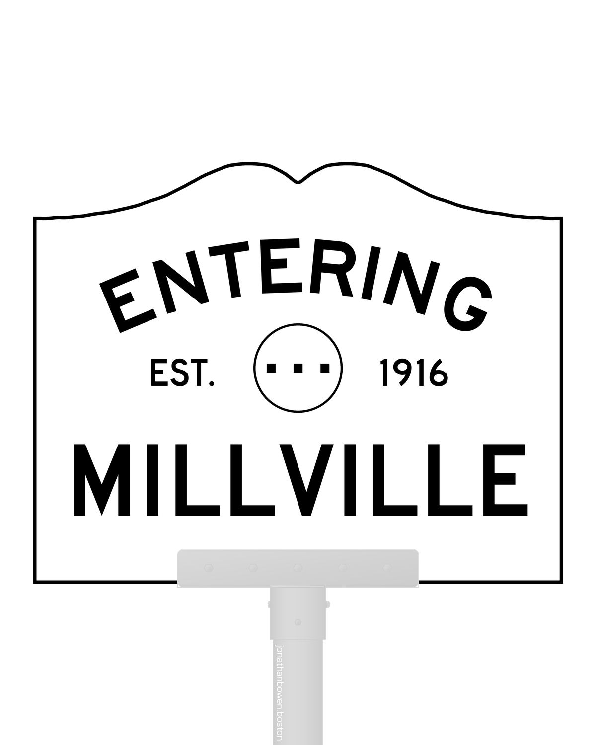 Millville, Massachusetts, appears on a municipal entry sign marked EST. 1916.