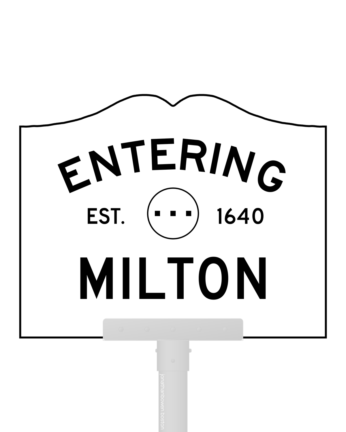 Milton, Massachusetts, appears on a municipal entry sign marked EST. 1640.