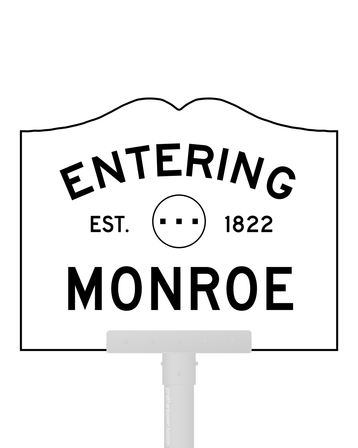 Monroe, Massachusetts, appears on a municipal entry sign marked EST. 1822.