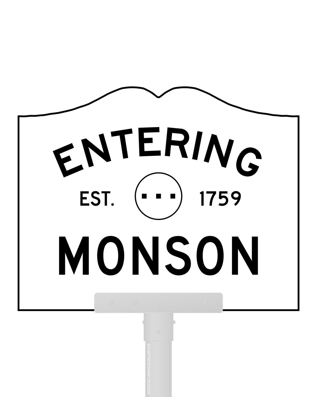 Monson, Massachusetts, appears on a municipal entry sign marked EST. 1759.