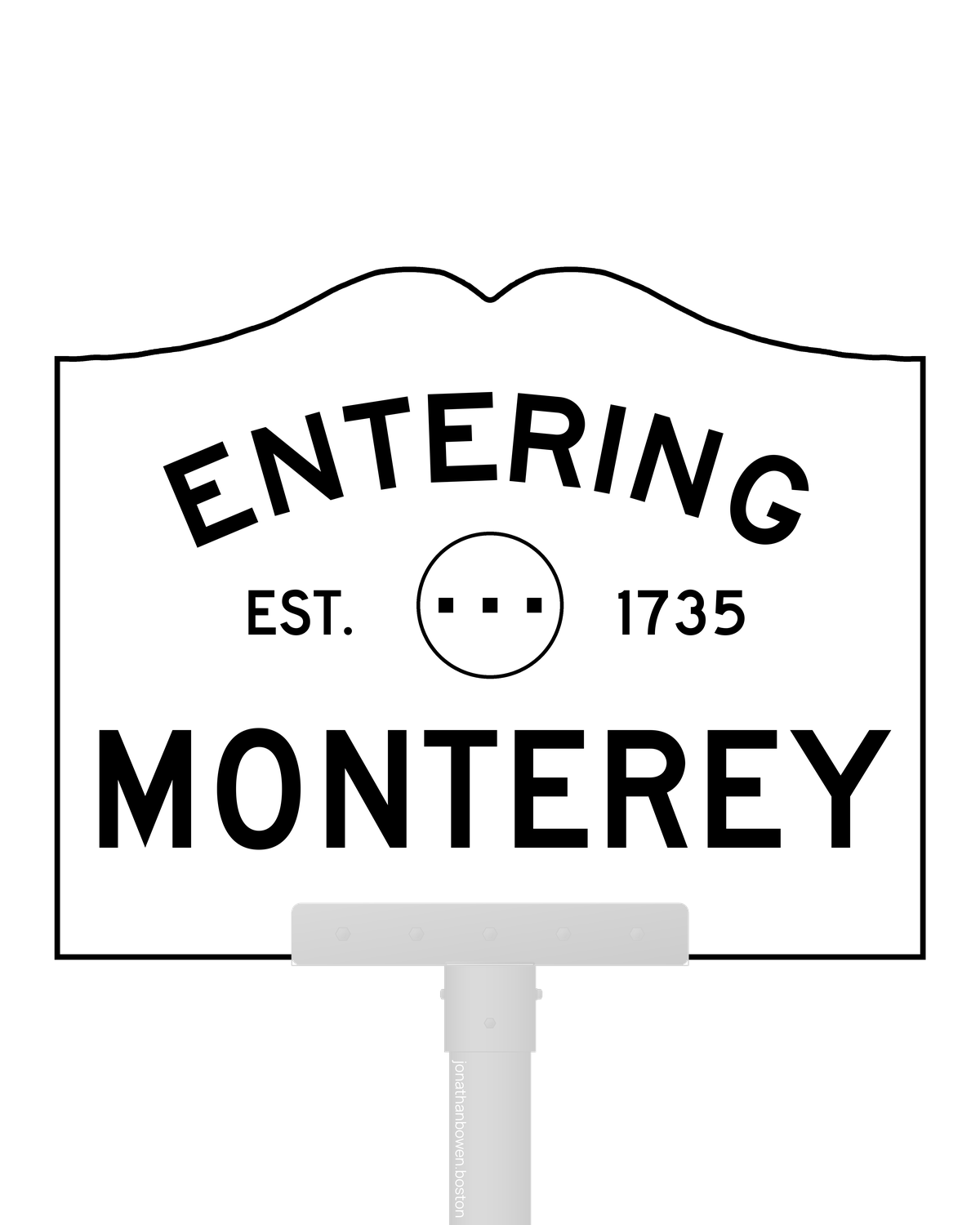 Monterey, Massachusetts, appears on a municipal entry sign marked EST. 1735.