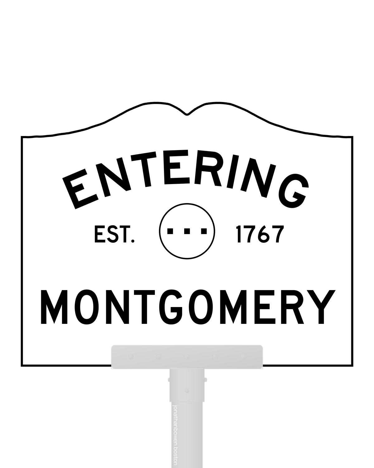 Montgomery, Massachusetts, appears on a municipal entry sign marked EST. 1767.