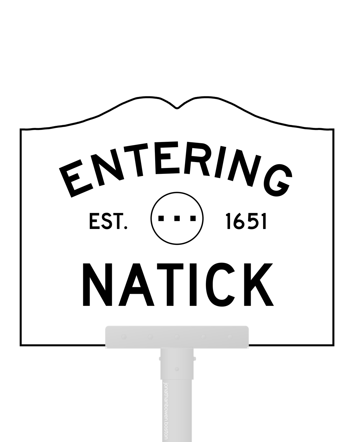 Natick, Massachusetts, appears on a municipal entry sign marked EST. 1651.