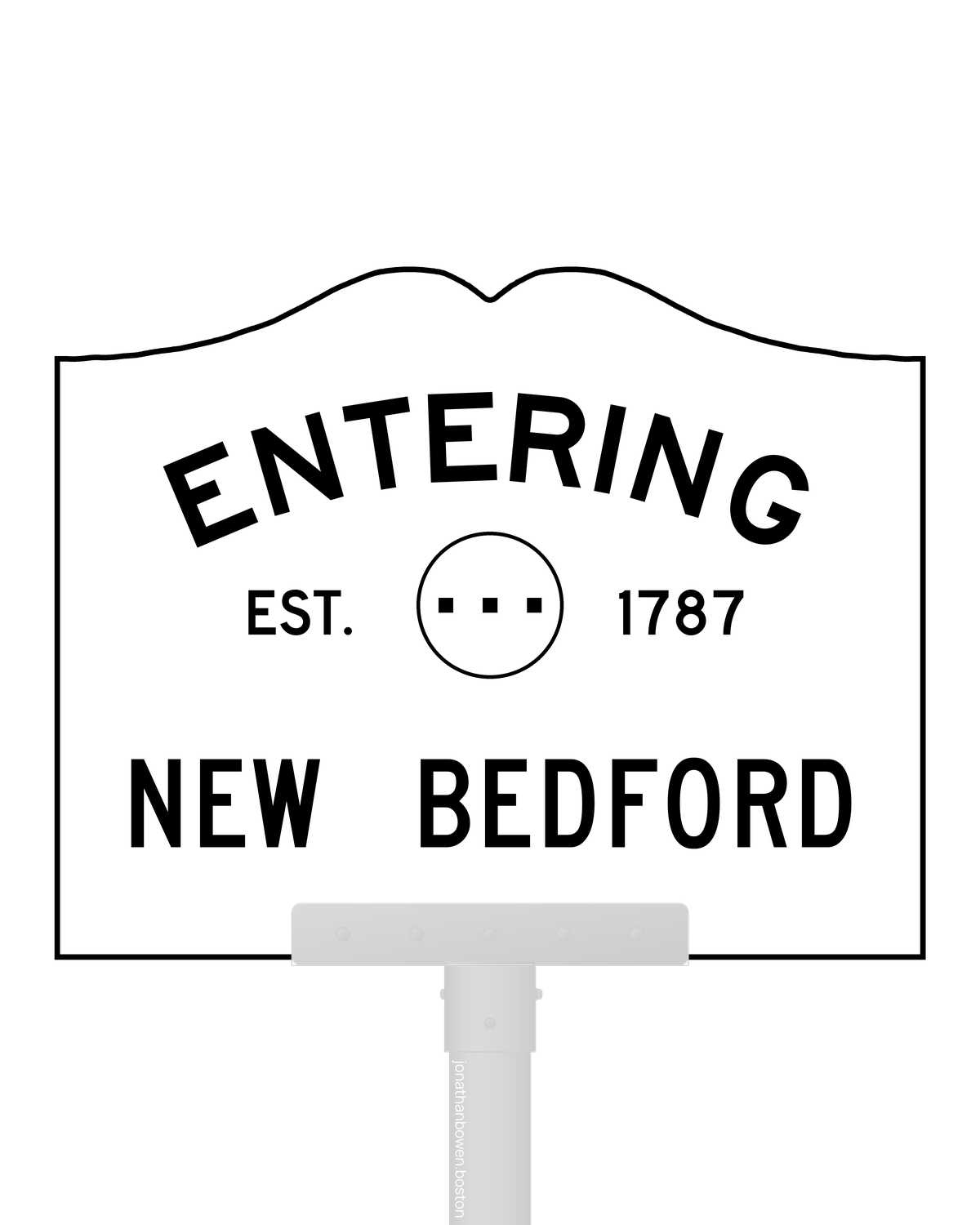New Bedford, Massachusetts, appears on a municipal entry sign marked EST. 1787.