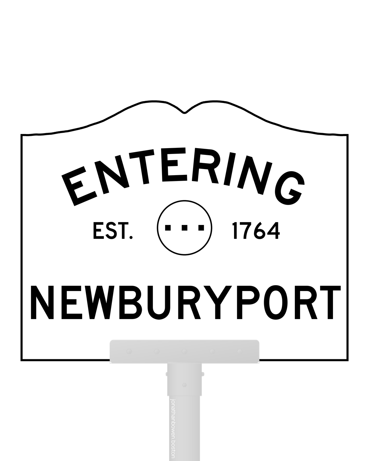 Newburyport, Massachusetts, appears on a municipal entry sign marked EST. 1764.