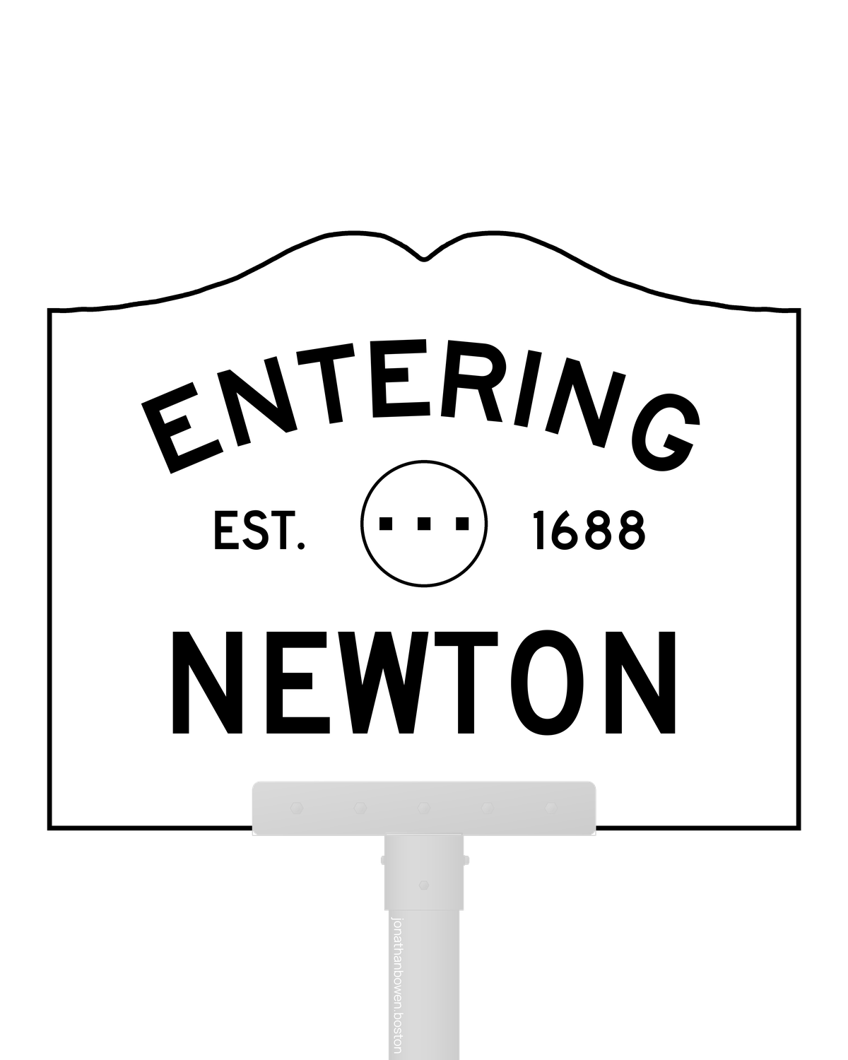 Newton, Massachusetts, appears on a municipal entry sign marked EST. 1688.
