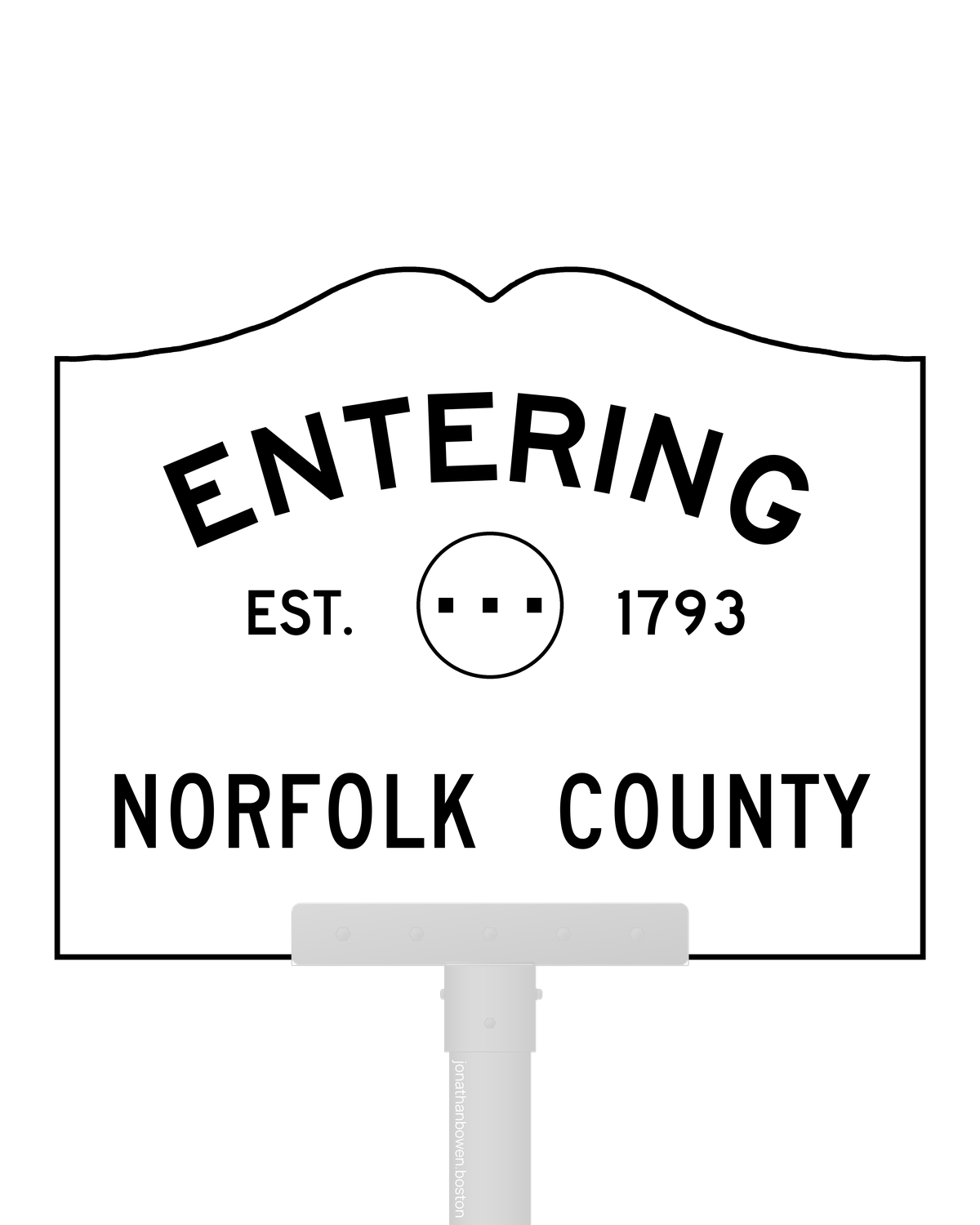 County entry sign for Norfolk County, Massachusetts, marked EST. 1793.