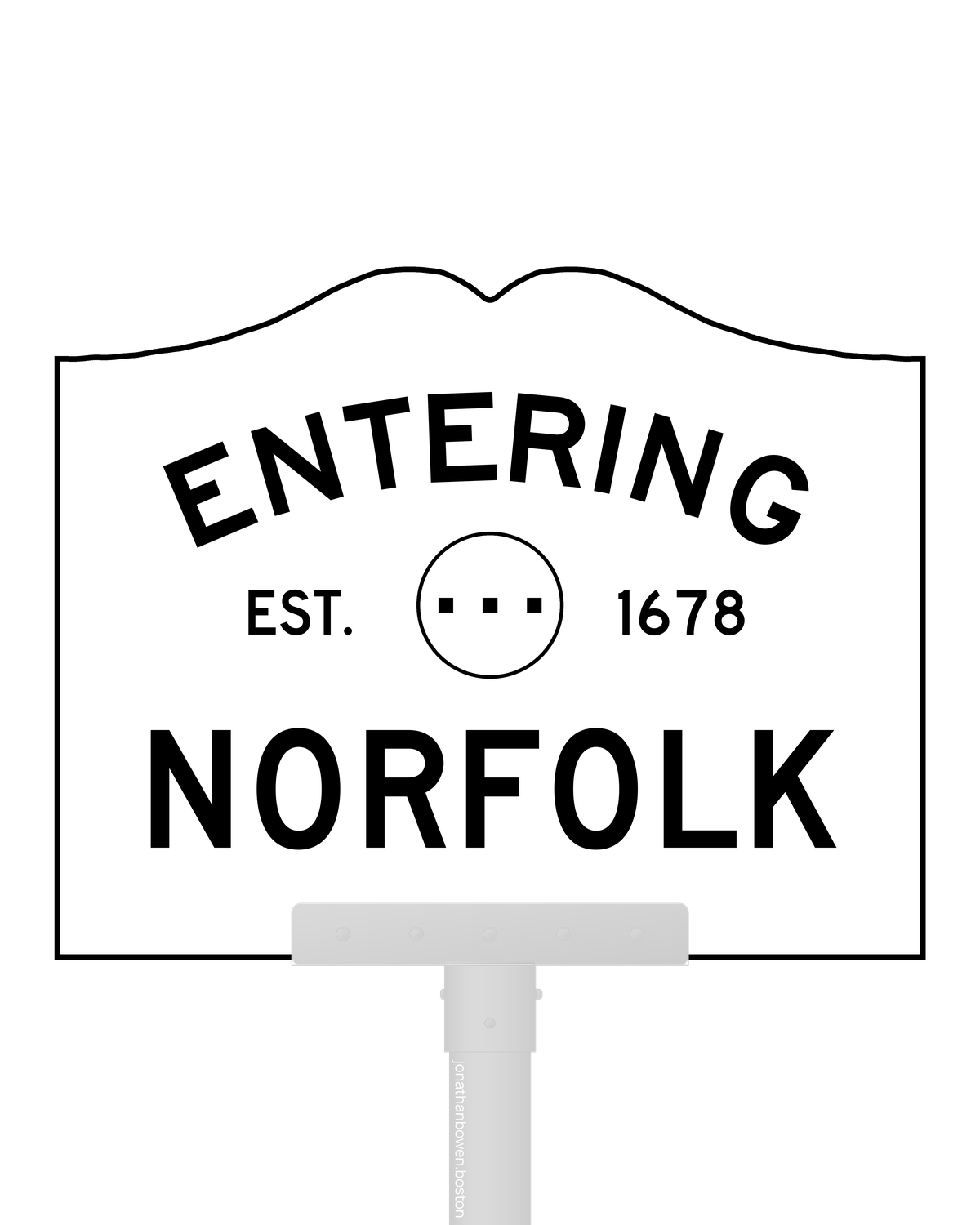 Norfolk, Massachusetts, appears on a municipal entry sign marked EST. 1678.