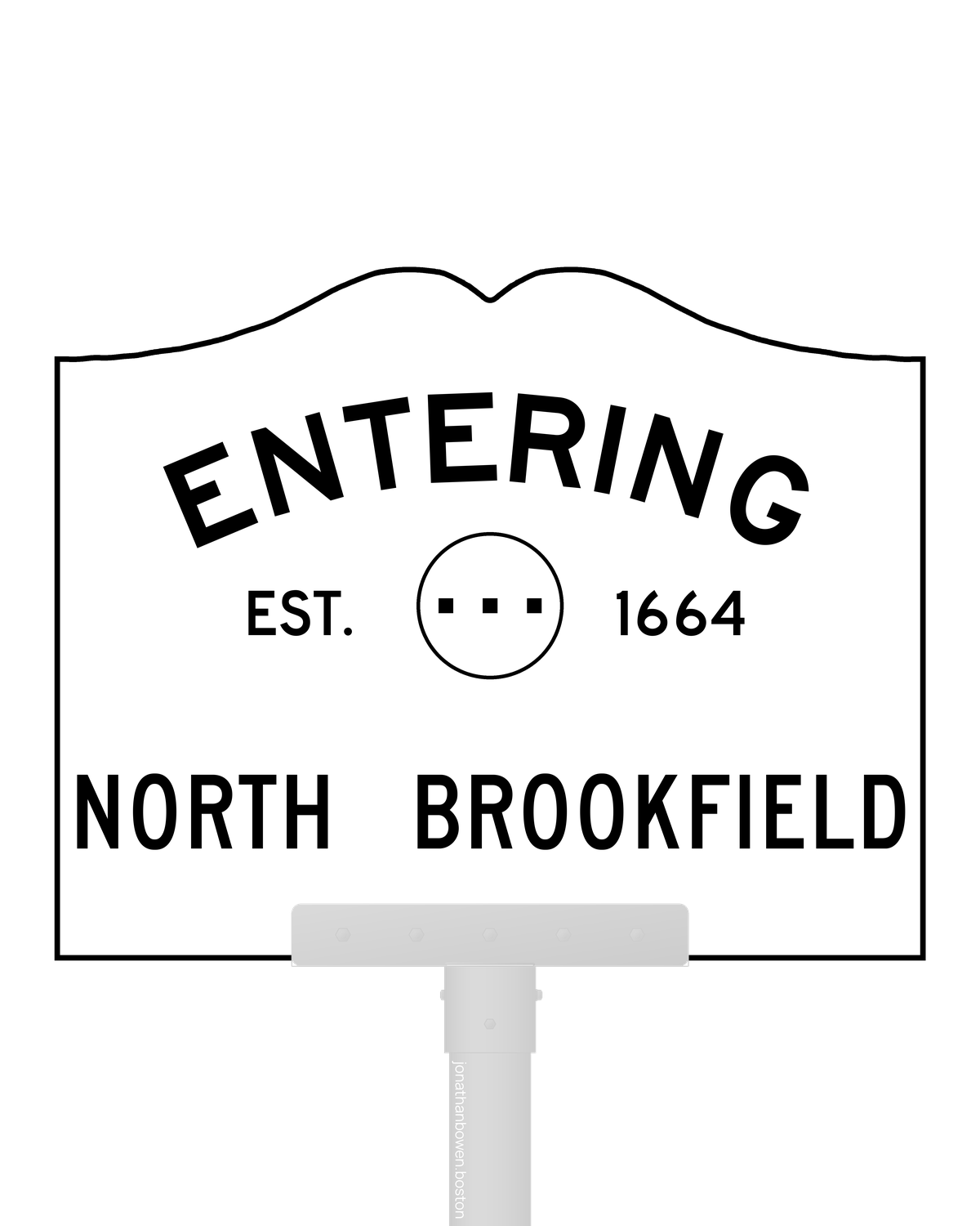 North Brookfield, Massachusetts, appears on a municipal entry sign marked EST. 1664.