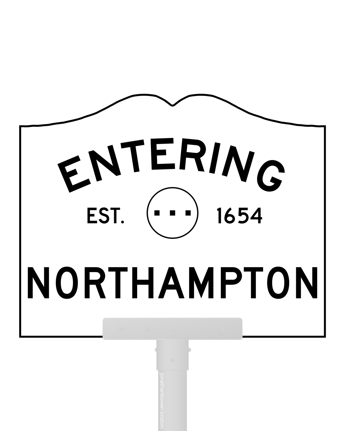 Northampton, Massachusetts, appears on a municipal entry sign marked EST. 1654.
