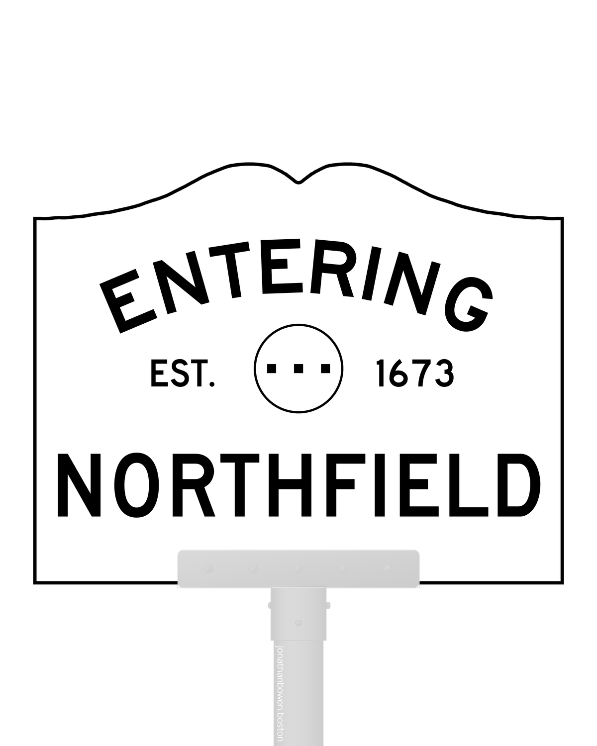 Northfield, Massachusetts, appears on a municipal entry sign marked EST. 1673.