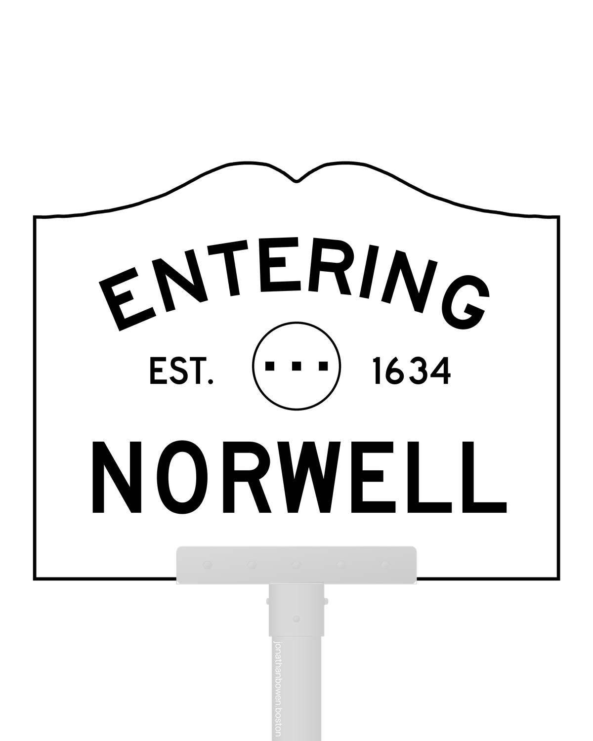 Norwell, Massachusetts, appears on a municipal entry sign marked EST. 1634.