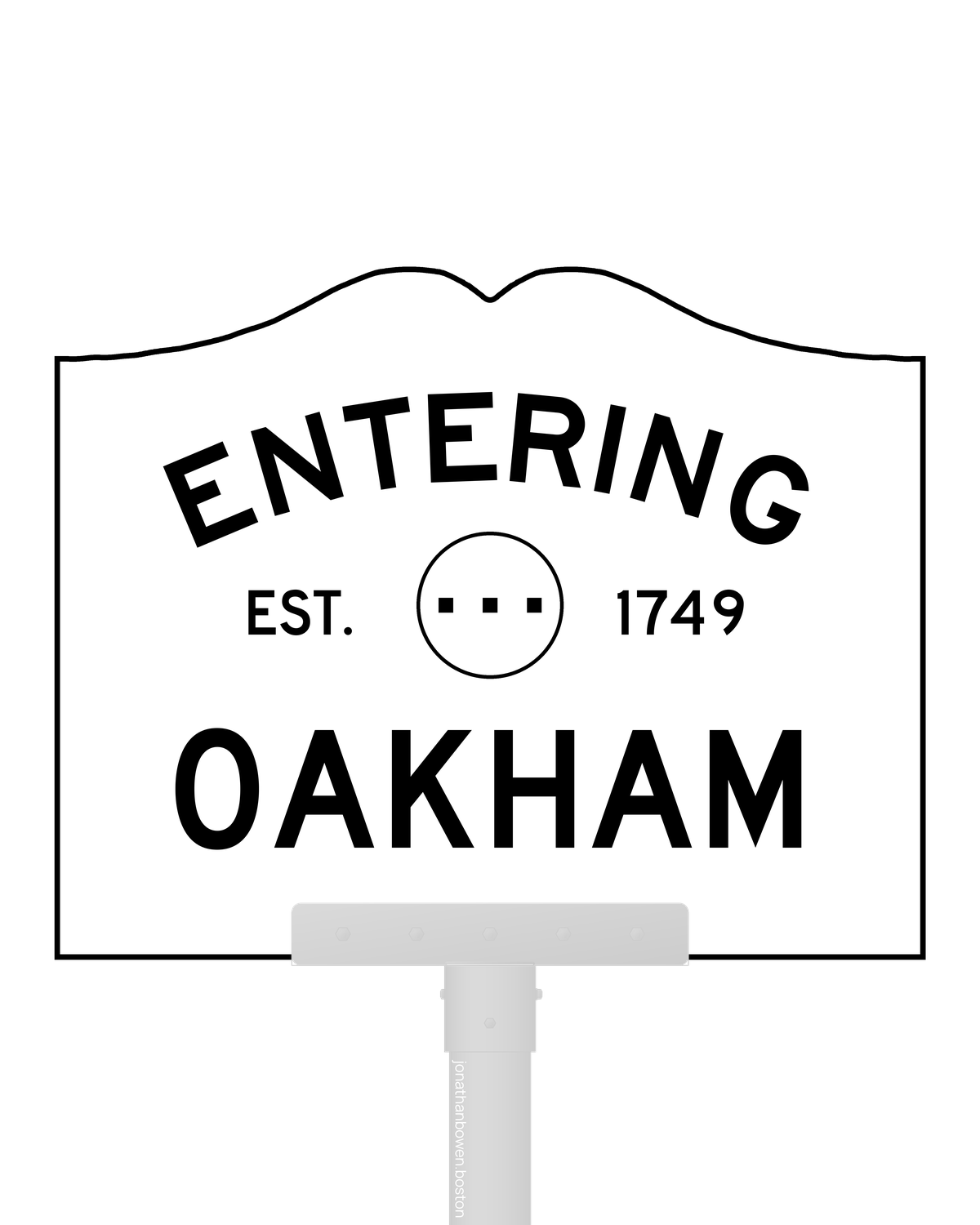 Oakham, Massachusetts, appears on a municipal entry sign marked EST. 1749.