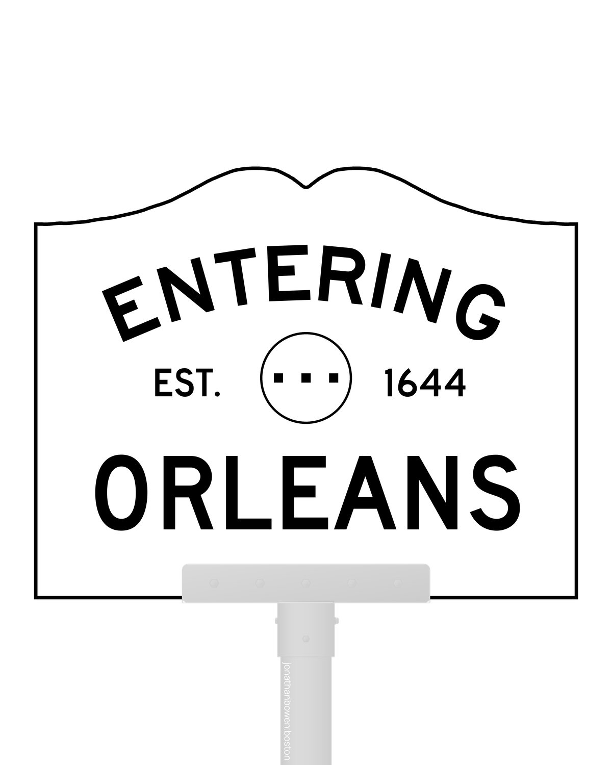 Orleans, Massachusetts, appears on a municipal entry sign marked EST. 1644.