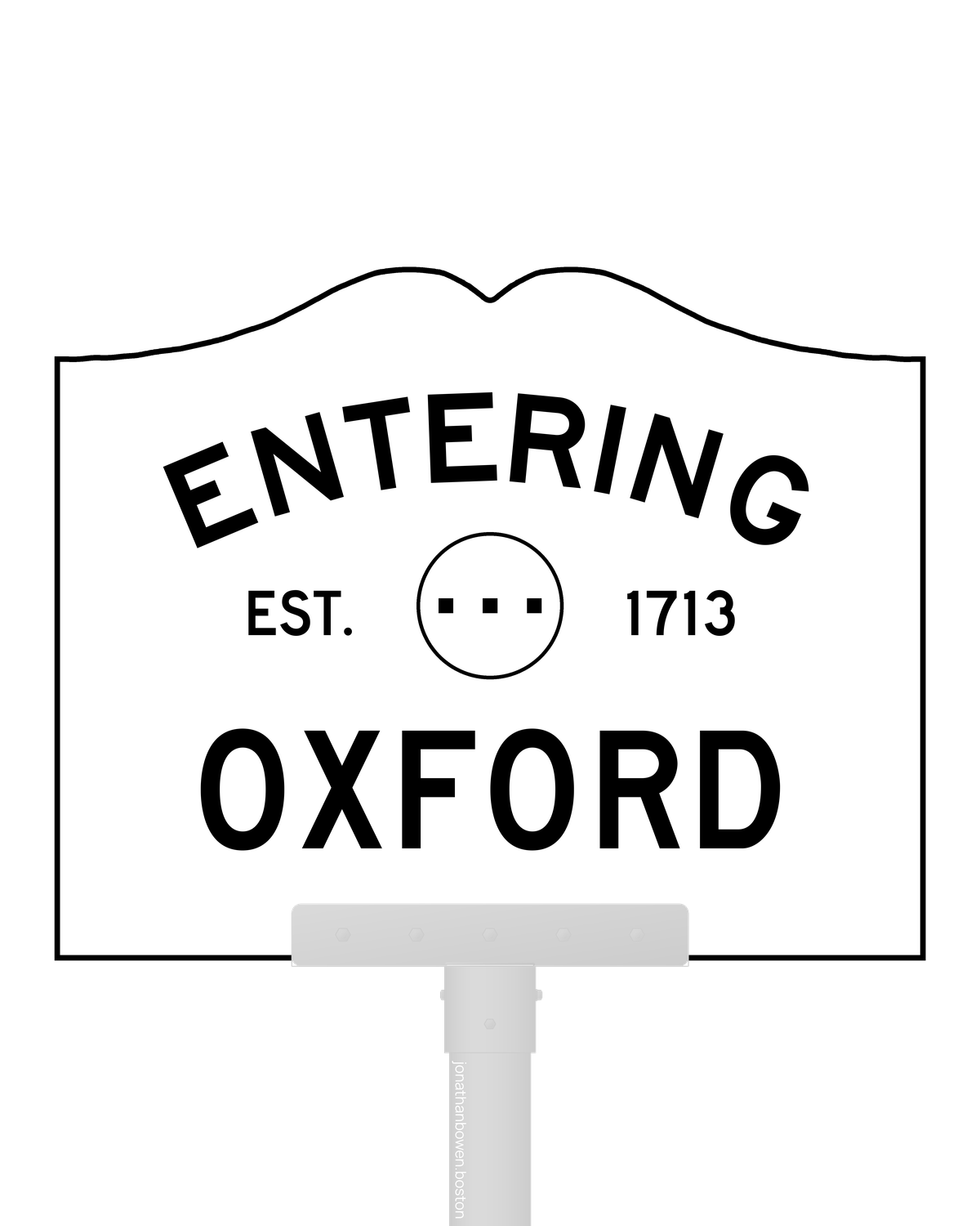 Oxford, Massachusetts, appears on a municipal entry sign marked EST. 1713.