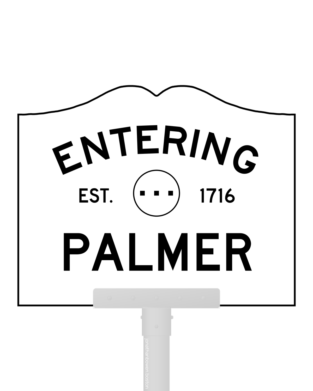 Palmer, Massachusetts, appears on a municipal entry sign marked EST. 1716.