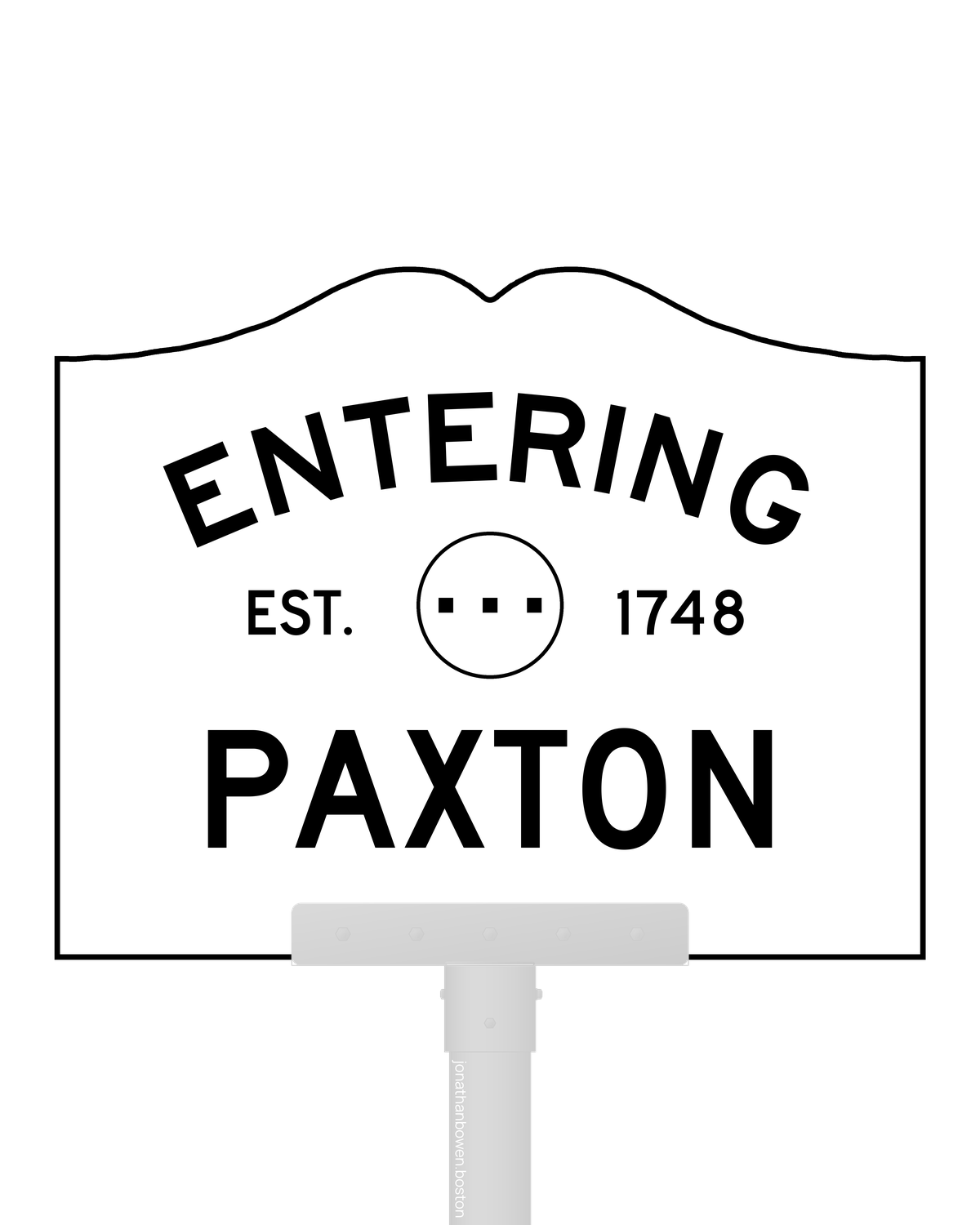 Paxton, Massachusetts, appears on a municipal entry sign marked EST. 1748.