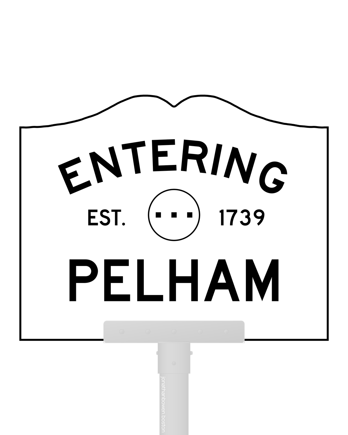 Pelham, Massachusetts, appears on a municipal entry sign marked EST. 1739.