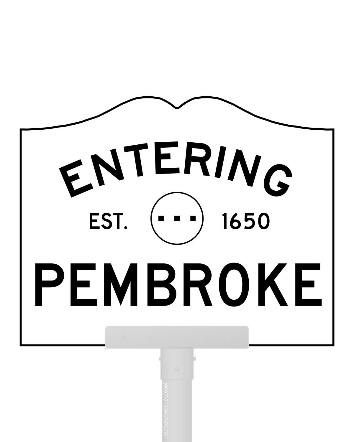 Pembroke, Massachusetts, appears on a municipal entry sign marked EST. 1650.