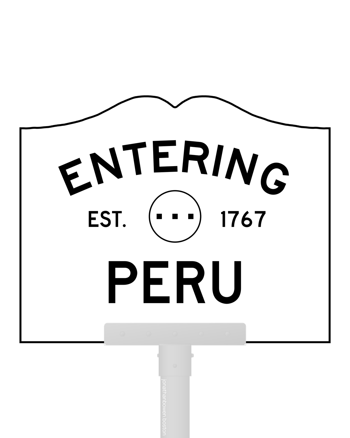 Peru, Massachusetts, appears on a municipal entry sign marked EST. 1767.