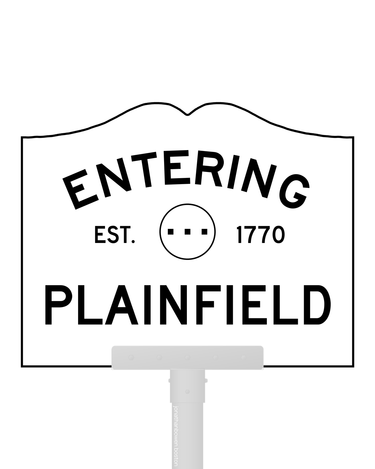 Plainfield, Massachusetts, appears on a municipal entry sign marked EST. 1770.