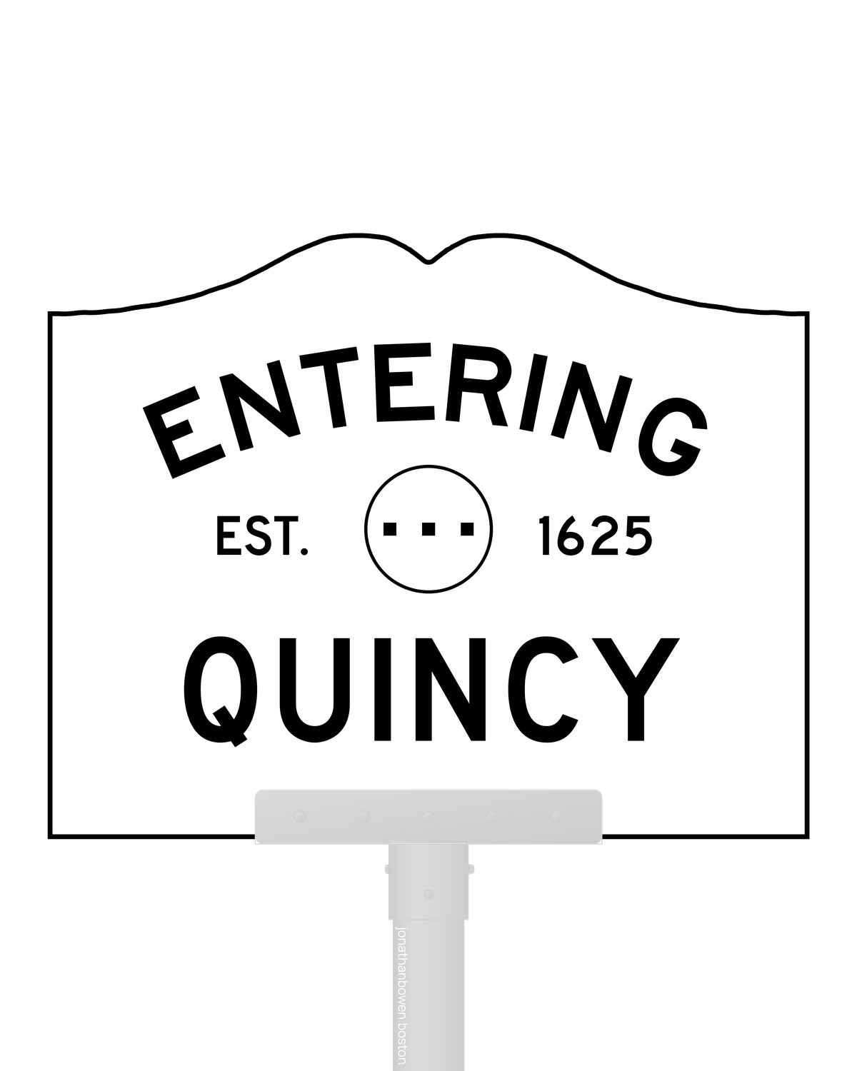 Quincy, Massachusetts, appears on a municipal entry sign marked EST. 1625.